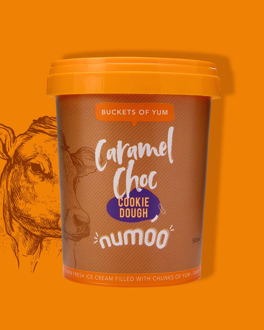 Numoo "Buckets of Yum" - Caramel Chocolate Cookie Dough 500ml - Box of 6