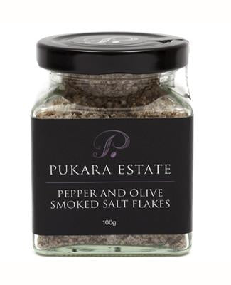 Pukara Estate Pepper and Olive Smoked Salt Flakes 100g